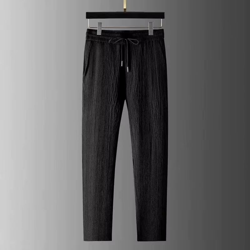 Summer Casual Thin Linen Set Men'S Sport Suit Outdoor Wear Short Sleeve Long Pants Two-Piece Set Lightweight Comfortable Fit